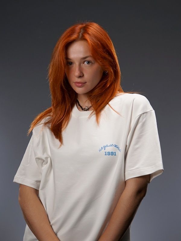 Oversize футболка &laquo;Незалежна 1991&raquo; молочна, S/M 112-02-109 фото