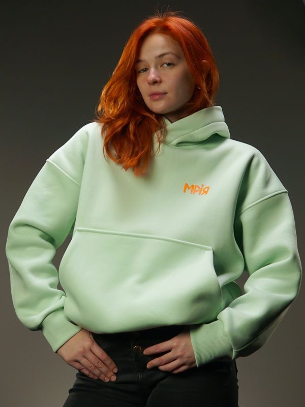 Oversize Худі на флісі &laquo;Мрія&raquo; пастельно зелене 2XL 222-10-004 фото