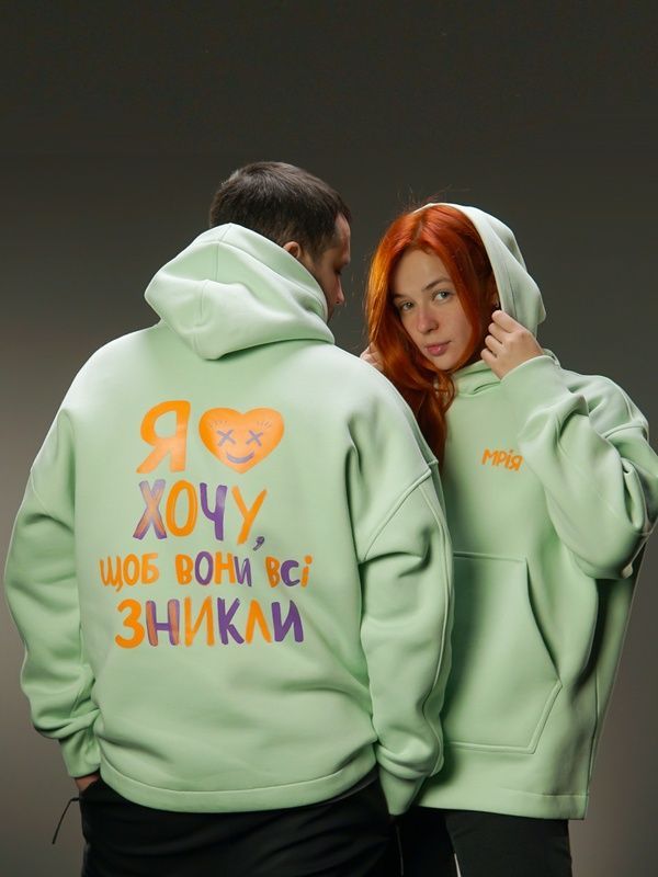Oversize Худі на флісі &laquo;Мрія&raquo; пастельно зелене 2XL 222-10-004 фото