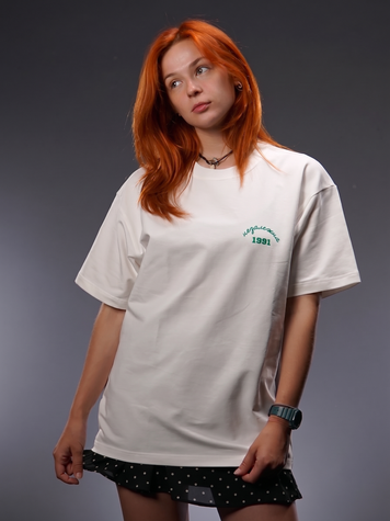 ПЕРЕДПРОДАЖ! Oversize футболка &laquo;Незалежна 1991&raquo; молочна, XS 112-02-109 фото