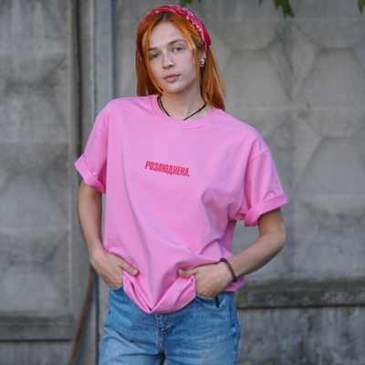Oversize футболка «Розлюднена»‎ Рожевий, XS 111-02-018 фото