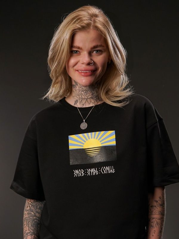 Oversize футболка &laquo;Сонце Донбасу&raquo;, Чорний, L/XL 120-02-010 фото
