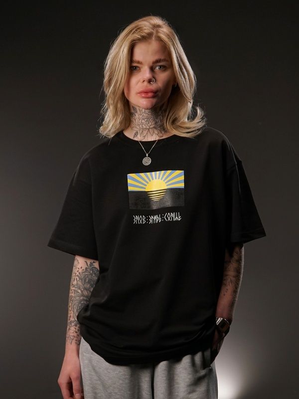 Oversize футболка &laquo;Сонце Донбасу&raquo;, Чорний, L/XL 120-02-010 фото