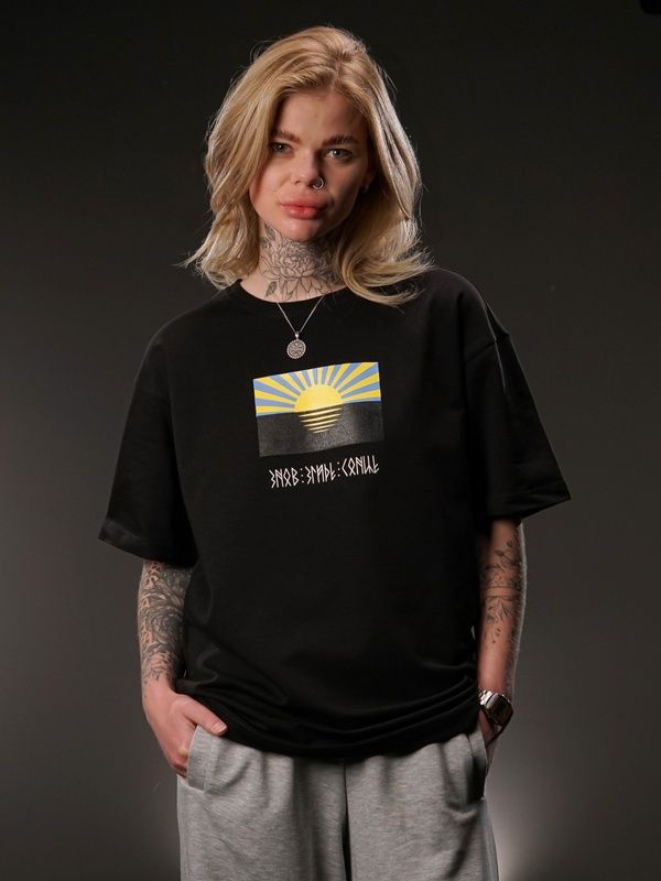 Oversize футболка &laquo;Сонце Донбасу&raquo;, Чорний, L/XL 120-02-010 фото