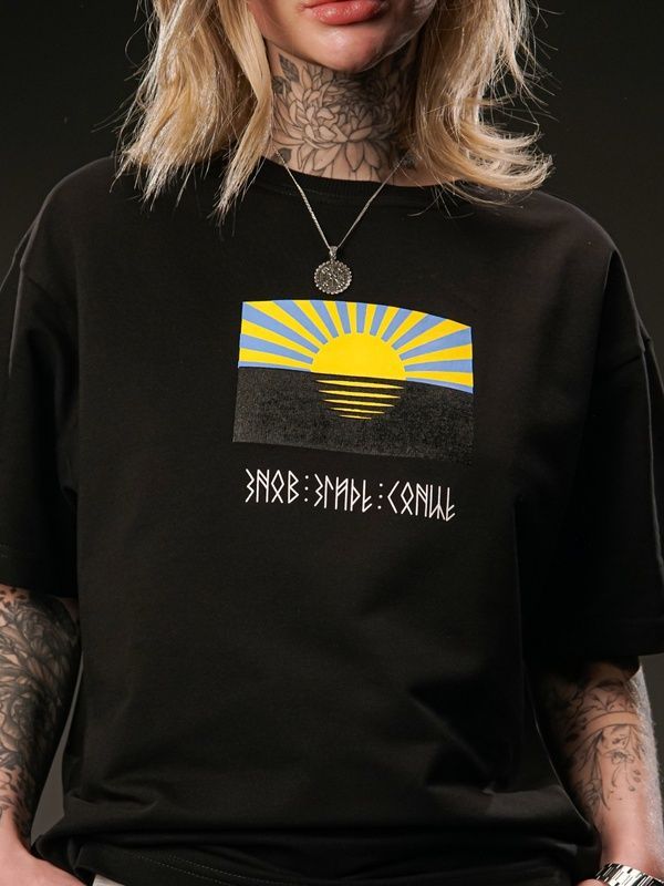 Oversize футболка &laquo;Сонце Донбасу&raquo;, Чорний, L/XL 120-02-010 фото
