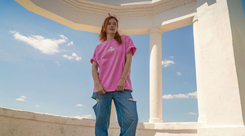 Oversized T-shirt "rusni p+zda", Pink, XS 111-02-008 фото