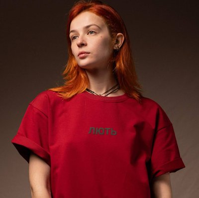 Oversize футболка «Лють», Бордовий, XS 111-02-001 фото