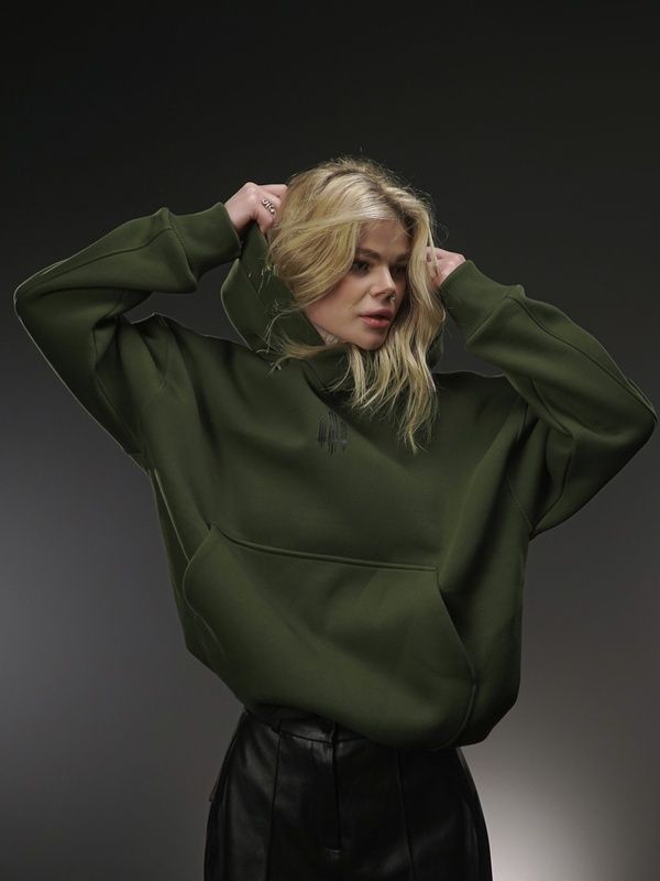 UNISEX Худі на флісі зимовий Oversize &laquo;Тризуб F16&raquo;&lrm;, Хакі, S-M 222-10-001 фото