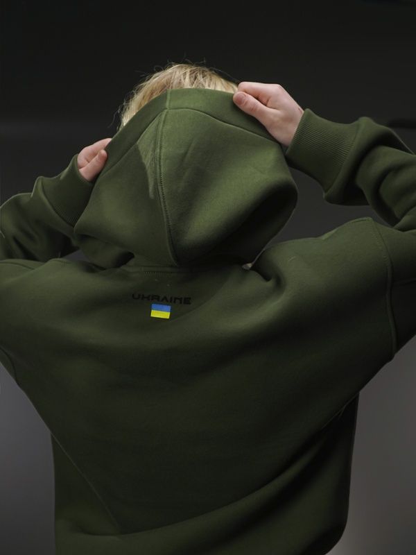 UNISEX Худі на флісі зимовий Oversize &laquo;Тризуб F16&raquo;&lrm;, Хакі, S-M 222-10-001 фото