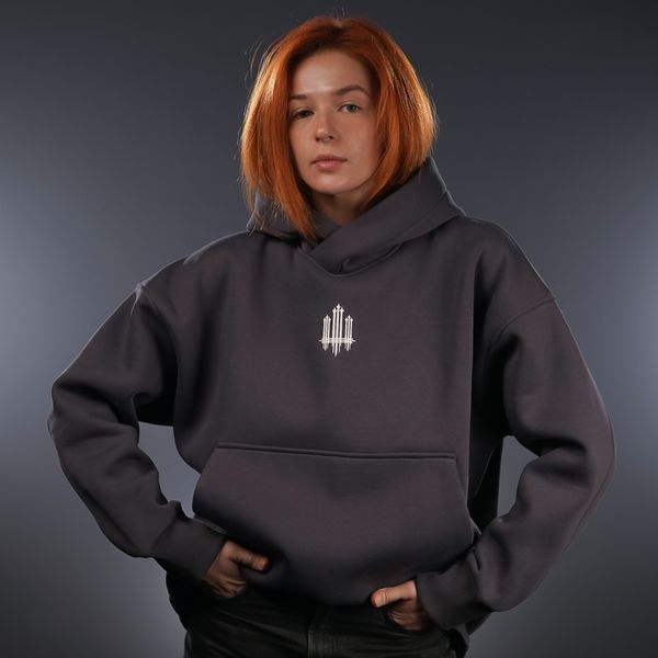 UNISEX Худі на флісі зимовий Oversize «Тризуб F16»,‎ Сірий, XS 222-10-001 фото