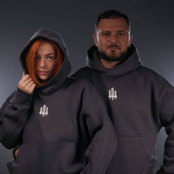 UNISEX Худі на флісі зимовий Oversize «Тризуб F16»,‎ Сірий, XS 222-10-001 фото