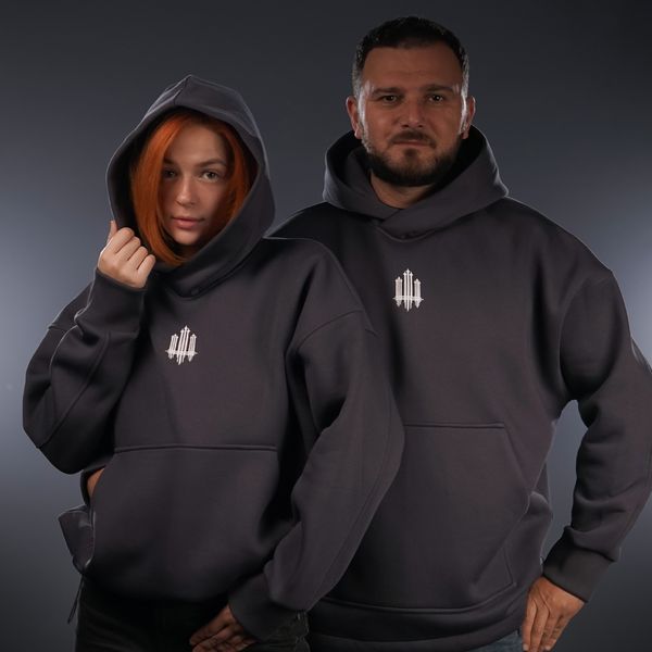 UNISEX Худі на флісі зимовий Oversize «Тризуб F16»,‎ Сірий, XS 222-10-001 фото