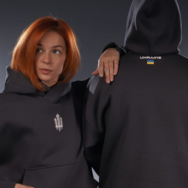 UNISEX Худі на флісі зимовий Oversize «Тризуб F16»,‎ Сірий, XS 222-10-001 фото