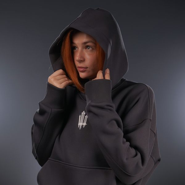 UNISEX Худі на флісі зимовий Oversize «Тризуб F16»,‎ Сірий, XS 222-10-001 фото