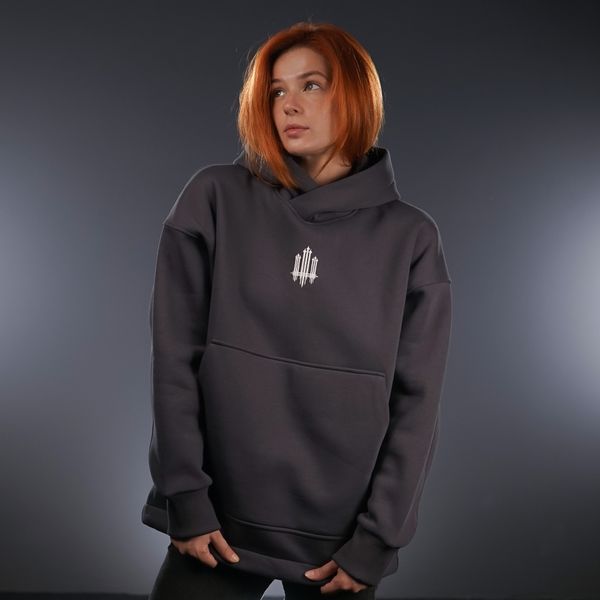 UNISEX Худі на флісі зимовий Oversize «Тризуб F16»,‎ Сірий, XS 222-10-001 фото