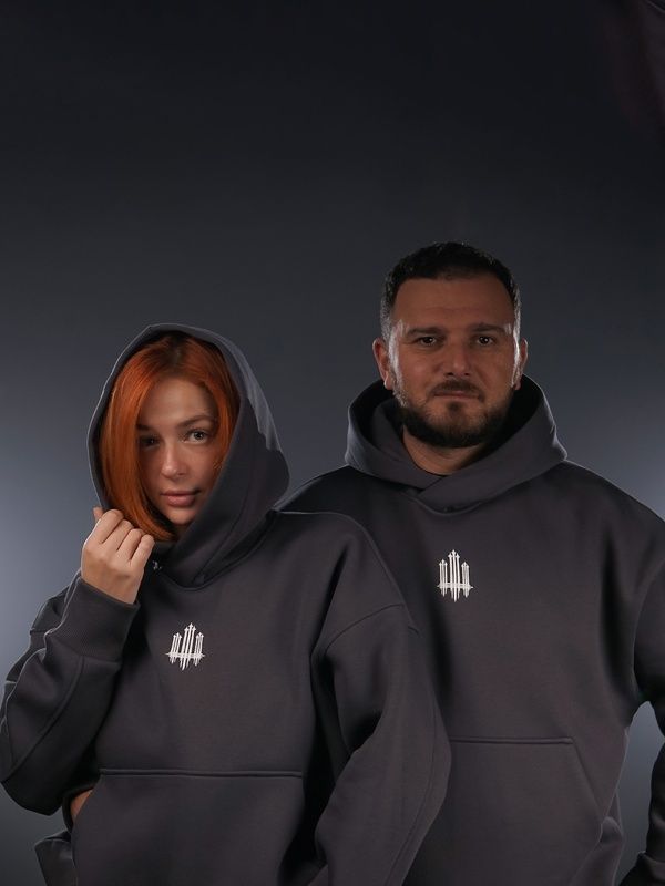 UNISEX Худі на флісі зимовий Oversize &laquo;Тризуб F16&raquo;,&lrm; Графіт, XS 222-10-001 фото