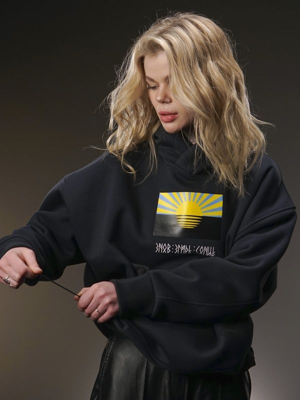 UNISEX Худі на флісі зимовий Oversize &laquo;Сонце Донбасу&raquo;,&lrm; Графіт, S-M 222-10-011 фото