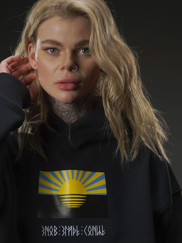 UNISEX Худі на флісі зимовий Oversize &laquo;Сонце Донбасу&raquo;,&lrm; Графіт, S-M 222-10-011 фото