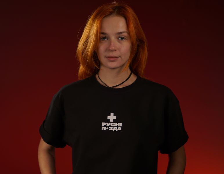 Oversize футболка «русні п+зда», Чорний, XS 113-02-008 фото