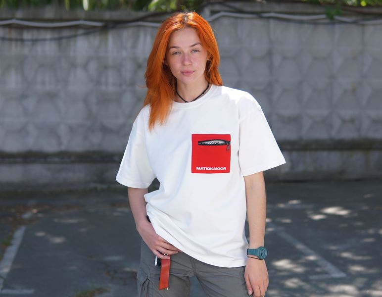 Oversize футболка «Матюкаюся»‎ Молочний, S/M 111-02-020 фото