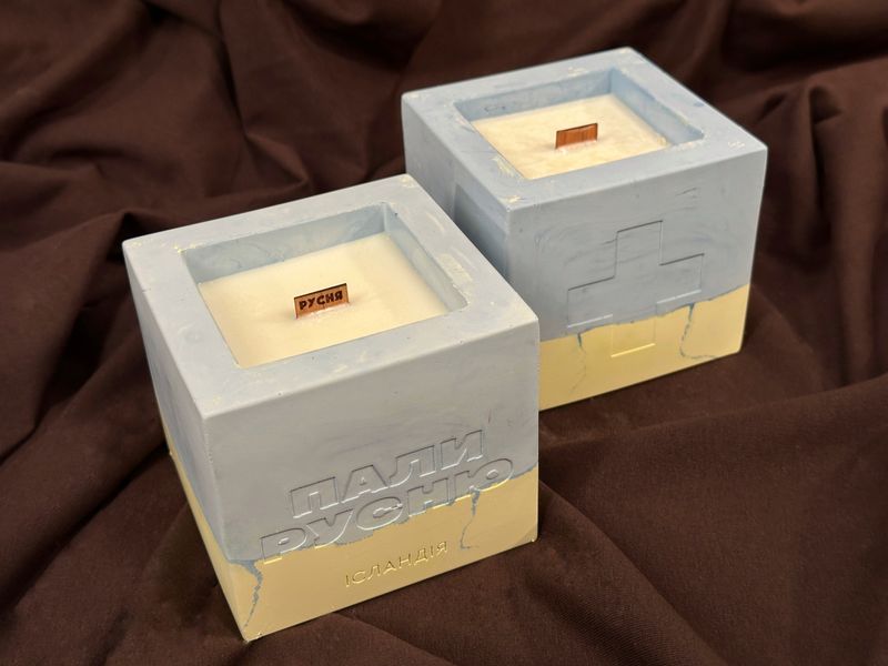 Aroma Candle with Wooden Wick "Burn russians", Yellow-blue, 2 candles 555-03-002 фото